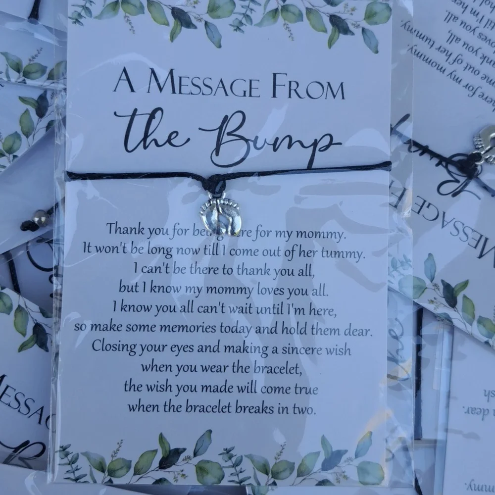 Adjustable Baby Footprint Bracelet Message from the Bump Baby Shower Card 23 Pcs